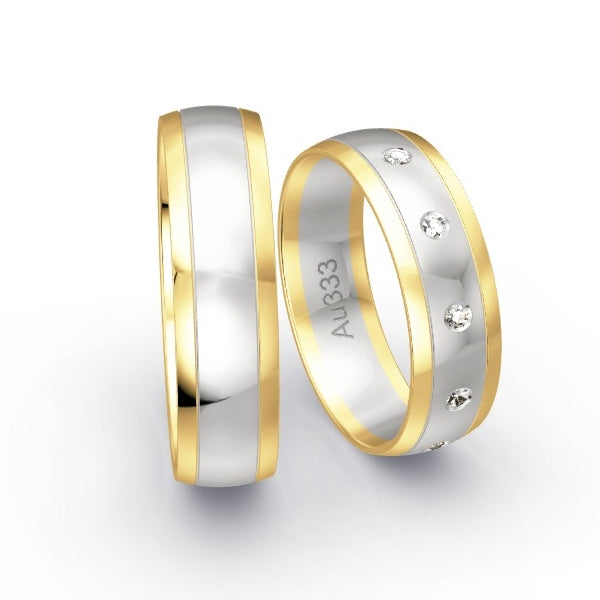 Trauringe Gelbgold 333 / Weissgold 333 mit 0.075 ct. Brillanten GR25381