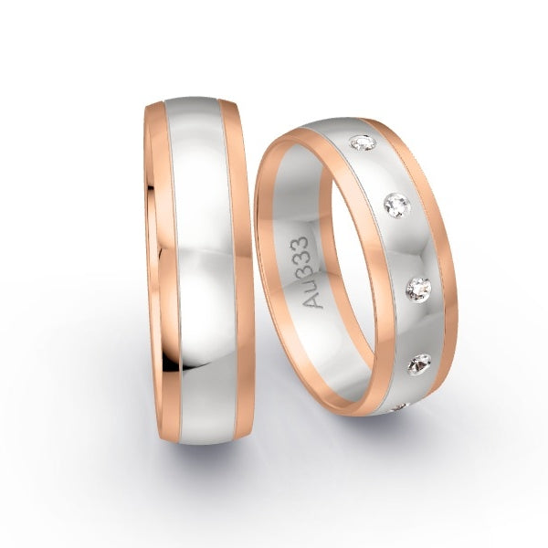 Trauringe Rotgold 333 / Weissgold 333 mit 0.075 ct. Brillanten GR25383