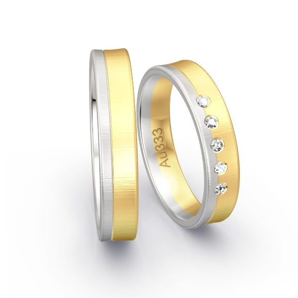 Trauringe Weissgold 333 / Gelbgold 333 mit 0.075 ct. Brillanten GR25395