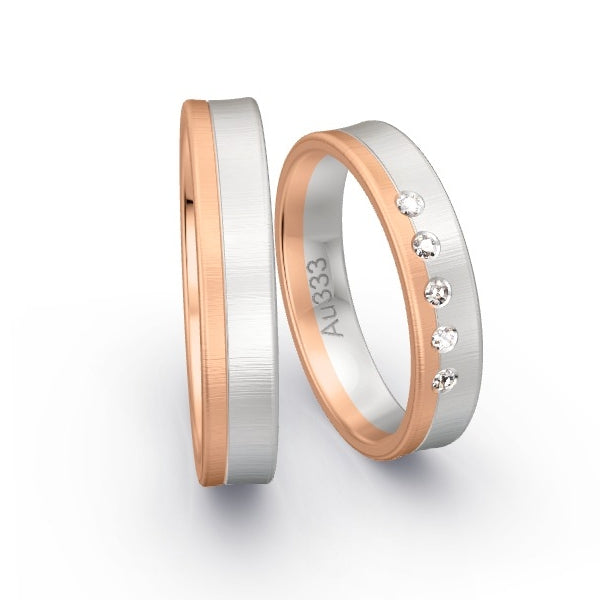Trauringe Rotgold 333 / Weissgold 333 mit 0.075 ct. Brillanten GR25398