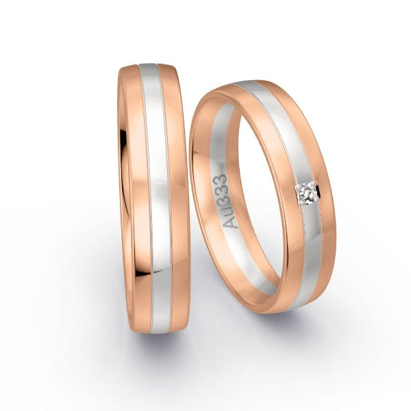 Trauringe Rotgold 333 / Weissgold 333 mit 0.03 ct. Brillanten GR25428