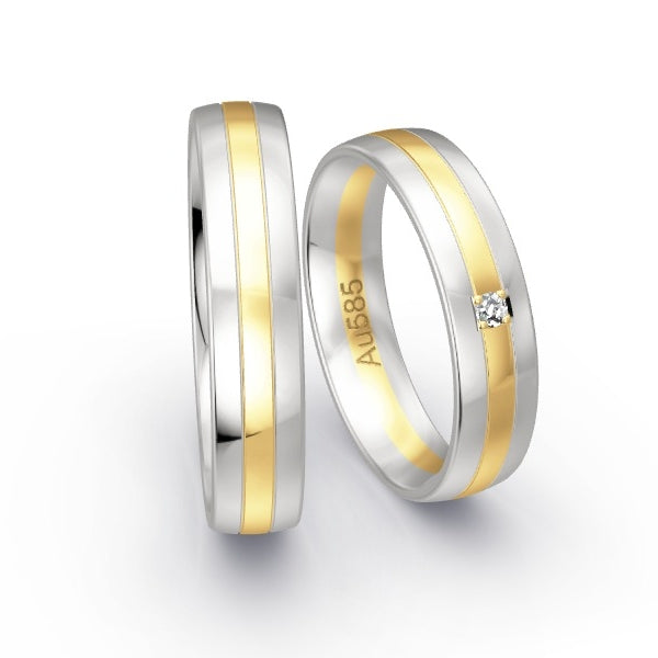 Trauringe Weissgold 585 / Gelbgold 585 mit 0.03 ct. Brillanten GR25429