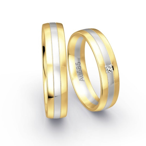 Trauringe Gelbgold 585 / Weissgold 585 mit 0.03 ct. Brillanten GR25430