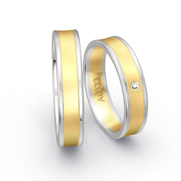 Trauringe Weissgold 333 / Gelbgold 333 mit 0.015 ct. Brillanten GR25440