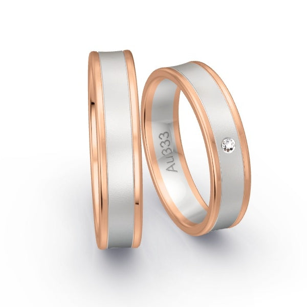 Trauringe Rotgold 333 / Weissgold 333 mit 0.015 ct. Brillanten GR25443