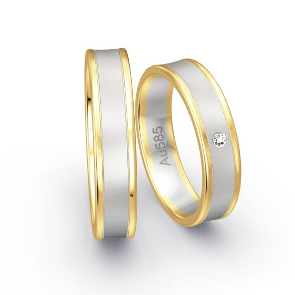 Trauringe Gelbgold 585 / Weissgold 585 mit 0.015 ct. Brillanten GR25445