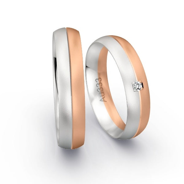 Trauringe Weissgold 333 / Rotgold 333 mit 0.03 ct. Brillanten GR25472