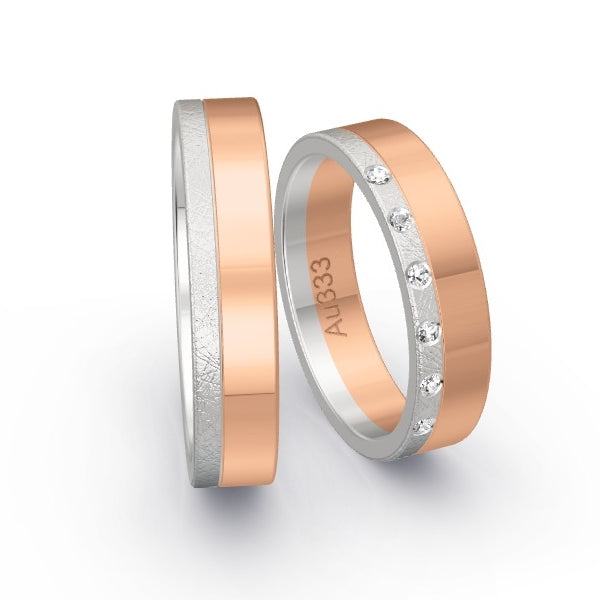 Trauringe Weissgold 333 / Rotgold 333 mit 0.06 ct. Brillanten GR25487