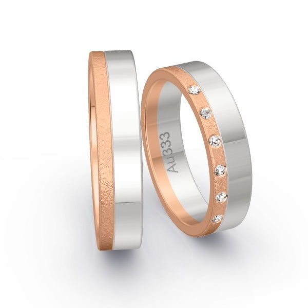 Trauringe Rotgold 333 / Weissgold 333 mit 0.06 ct. Brillanten GR25488