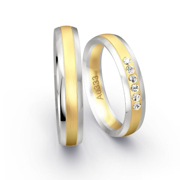 Trauringe Weissgold 333 / Gelbgold 333 mit 0.09 ct. Brillanten GR25500