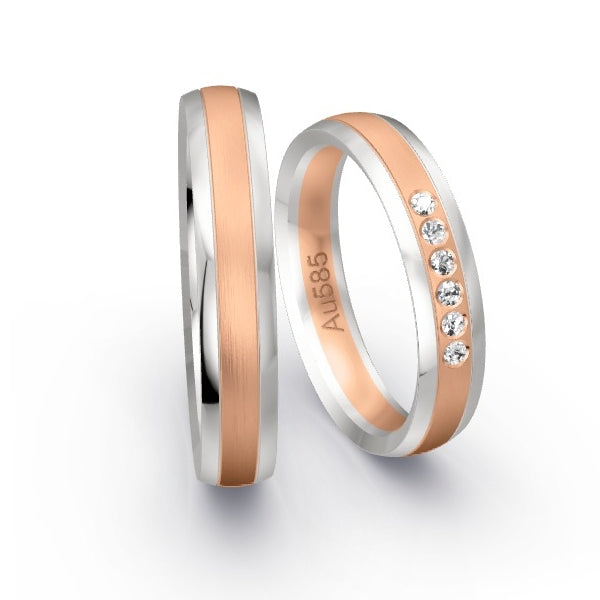 Trauringe Weissgold 585 / Rotgold 585 mit 0.09 ct. Brillanten GR25506