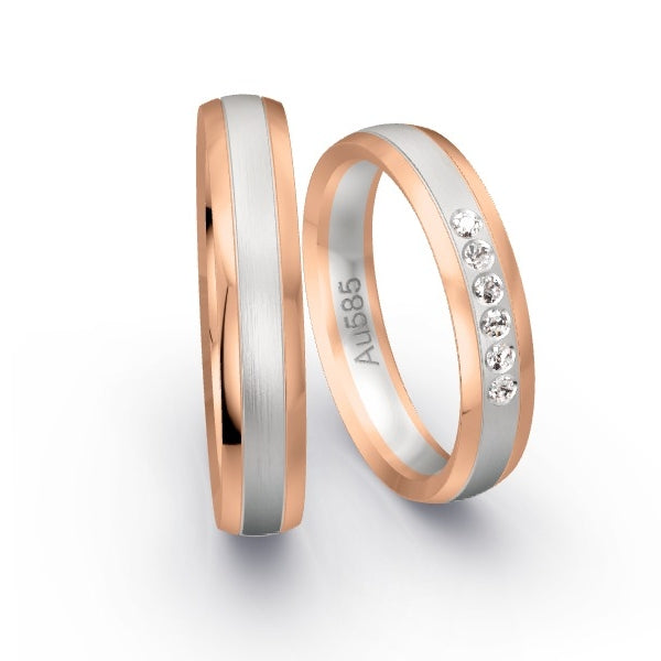 Trauringe Rotgold 585 / Weissgold 585 mit 0.09 ct. Brillanten GR25507