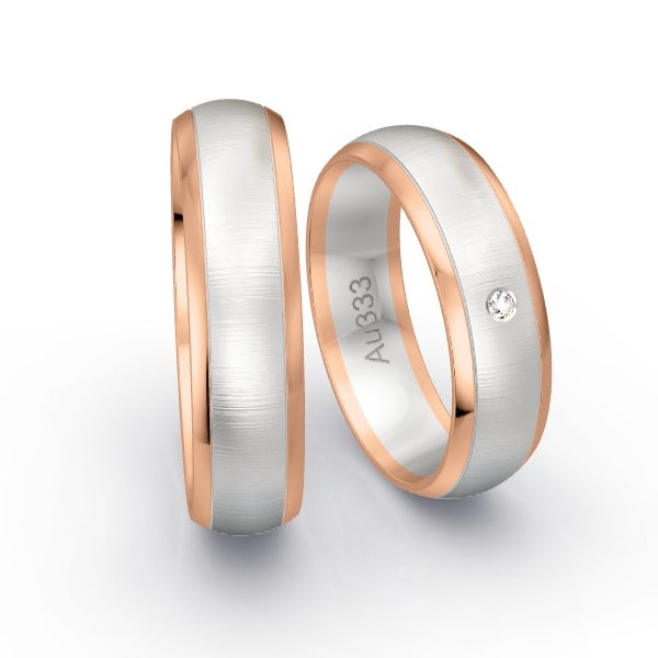 Trauringe Rotgold 333 / Weissgold 333 mit 0.015 ct. Brillanten GR25518