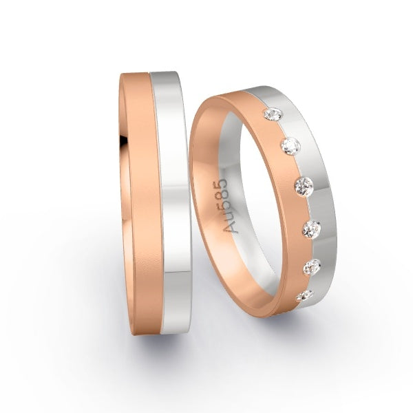 Trauringe Rotgold 585 / Weissgold 585 mit 0.09 ct. Brillanten GR25537
