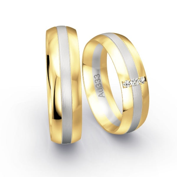 Trauringe Gelbgold 333 / Weissgold 333 mit 0.045 ct. Brillanten GR25546