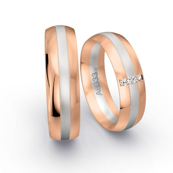 Trauringe Rotgold 333 / Weissgold 333 mit 0.045 ct. Brillanten GR25548