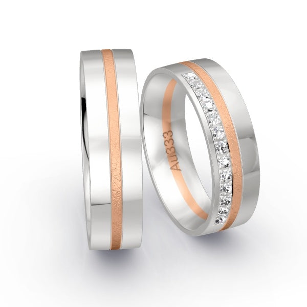 Trauringe Weissgold 333 / Rotgold 333 mit 0.195 ct. Brillanten GR25562
