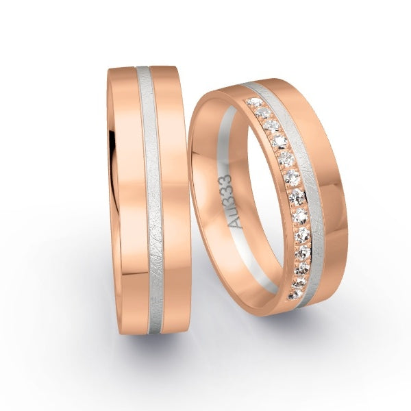 Trauringe Rotgold 333 / Weissgold 333 mit 0.195 ct. Brillanten GR25563