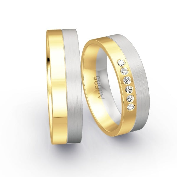 Trauringe Gelbgold 585 / Weissgold 585 mit 0.09 ct. Brillanten GR25610