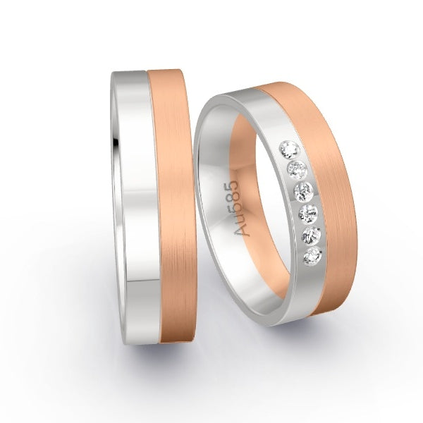 Trauringe Weissgold 585 / Rotgold 585 mit 0.09 ct. Brillanten GR25611