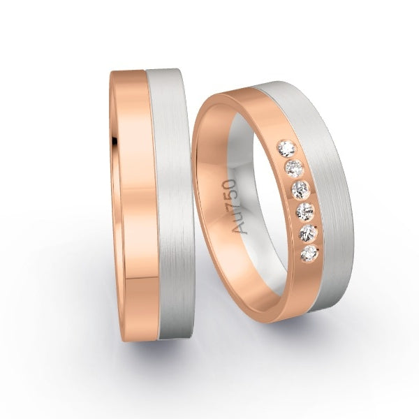 Trauringe Rotgold 750 / Weissgold 750 mit 0.09 ct. Brillanten GR25616