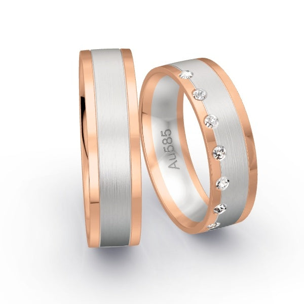 Trauringe Rotgold 585 / Weissgold 585 mit 0.105 ct. Brillanten GR25627