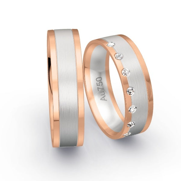 Trauringe Rotgold 750 / Weissgold 750 mit 0.105 ct. Brillanten GR25631