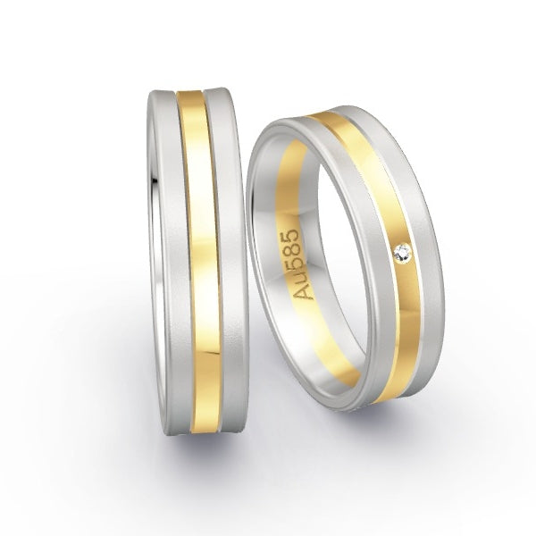 Trauringe Weissgold 585 / Gelbgold 585 mit 0.005 ct. Brillanten GR25639