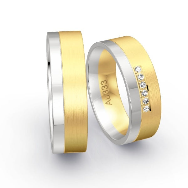 Trauringe Weissgold 333 / Gelbgold 333 mit 0.06 ct. Brillanten GR25677