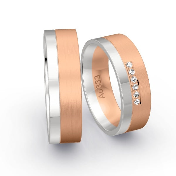 Trauringe Weissgold 333 / Rotgold 333 mit 0.06 ct. Brillanten GR25679