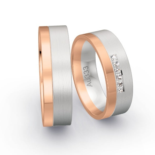 Trauringe Rotgold 333 / Weissgold 333 mit 0.06 ct. Brillanten GR25680