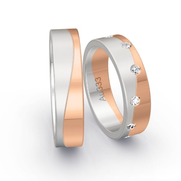 Trauringe Weissgold 333 / Rotgold 333 mit 0.18 ct. Brillanten GR25694