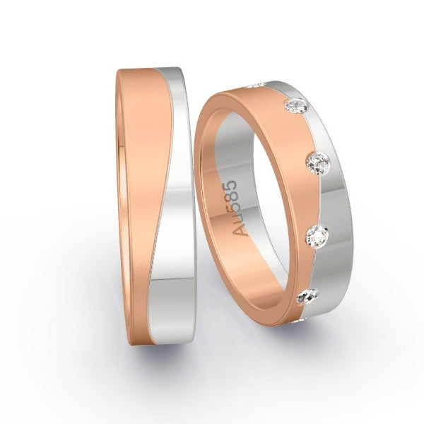 Trauringe Rotgold 585 / Weissgold 585 mit 0.18 ct. Brillanten GR25699
