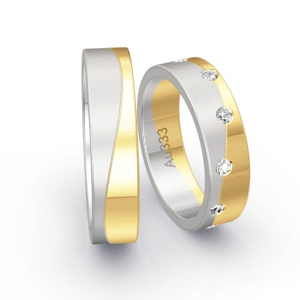 Trauringe Weissgold 333 / Gelbgold 333 mit 0.18 ct. Brillanten GR25707