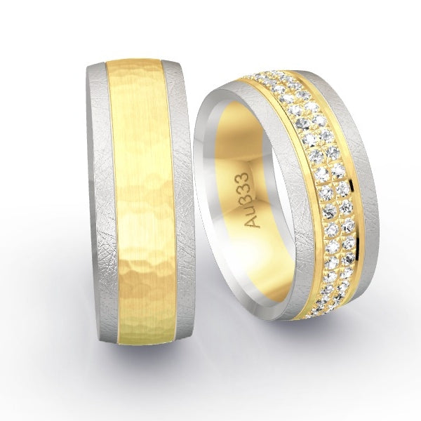 Trauringe Weissgold 333 / Gelbgold 333 mit 0.86 ct. Brillanten GR25723