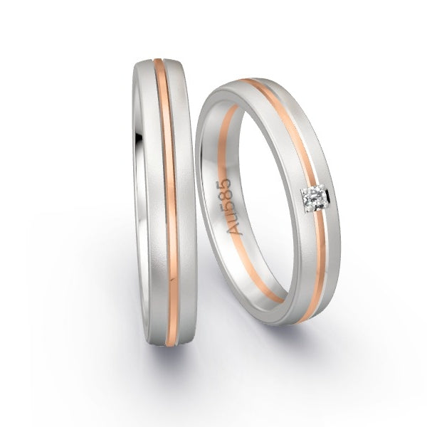 Trauringe Weissgold 585 / Rotgold 585 mit 0.04 ct. Brillanten GR25744