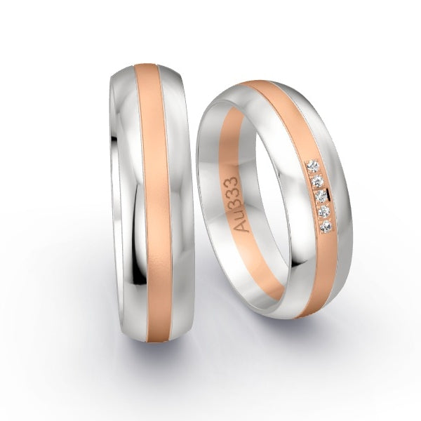 Trauringe Weissgold 333 / Rotgold 333 mit 0.025 ct. Brillanten GR25755