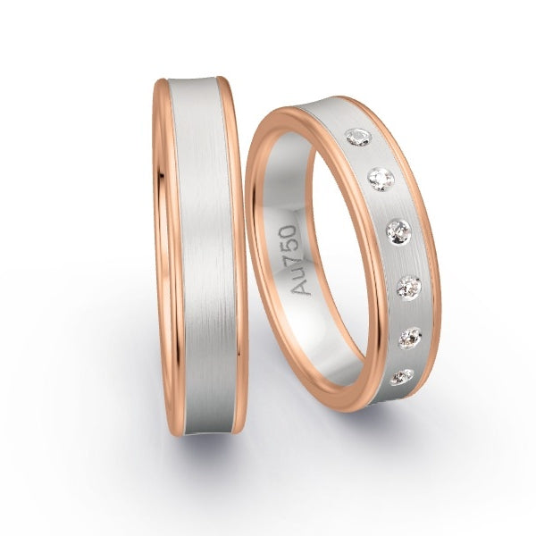 Trauringe Rotgold 750 / Weissgold 750 mit 0.09 ct. Brillanten GR25874