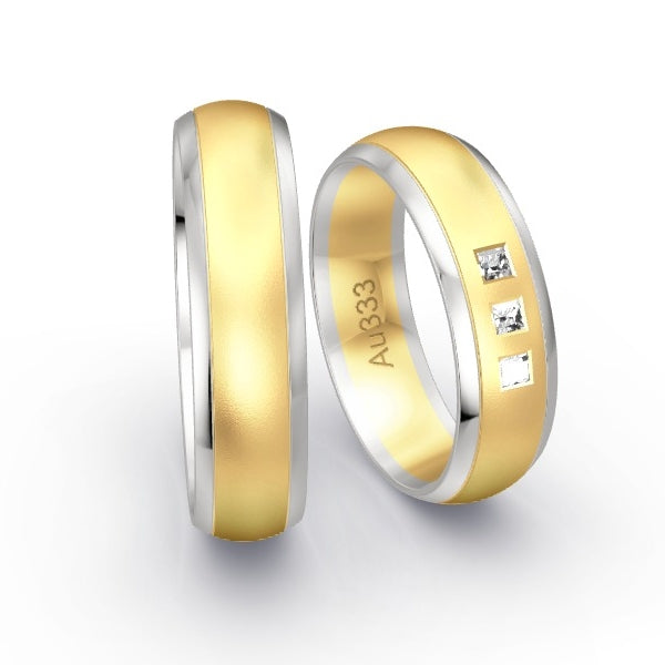 Trauringe Weissgold 333 / Gelbgold 333 mit Prinzessen GR25878