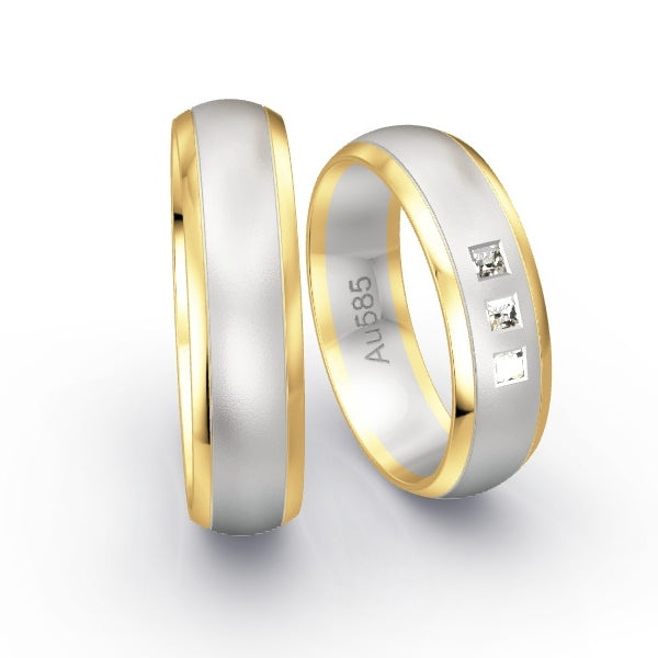 Trauringe Gelbgold 585 / Weissgold 585 mit Prinzessen GR25883
