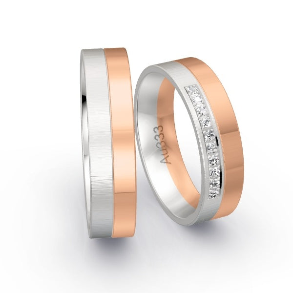 Trauringe Weissgold 333 / Rotgold 333 mit 0.1 ct. Brillanten GR25925