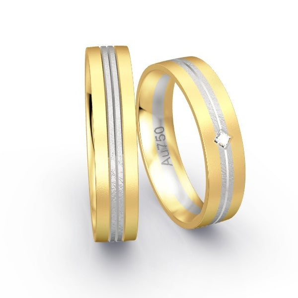 Trauringe Gelbgold 750 / Weissgold 750 mit Prinzessen GR25963