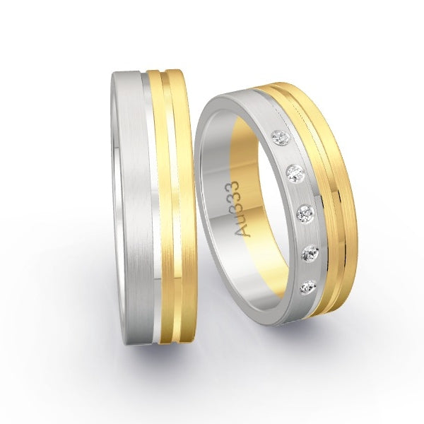 Trauringe Weissgold 333 / Gelbgold 333 mit 0.05 ct. Brillanten GR25969