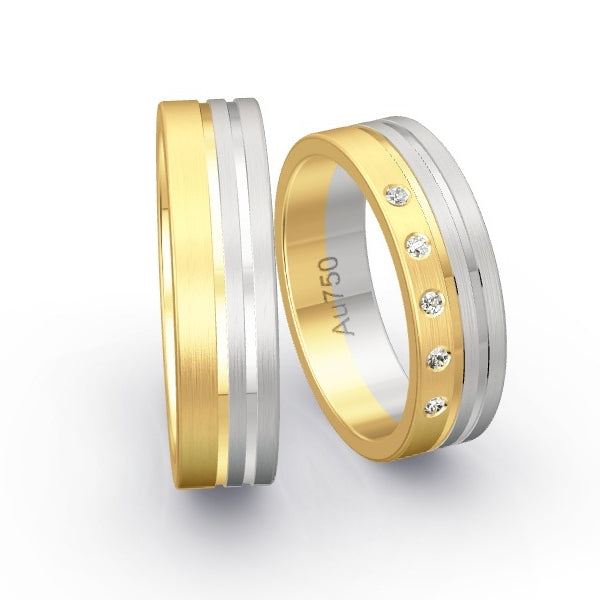 Trauringe Gelbgold 750 / Weissgold 750 mit 0.05 ct. Brillanten GR25978