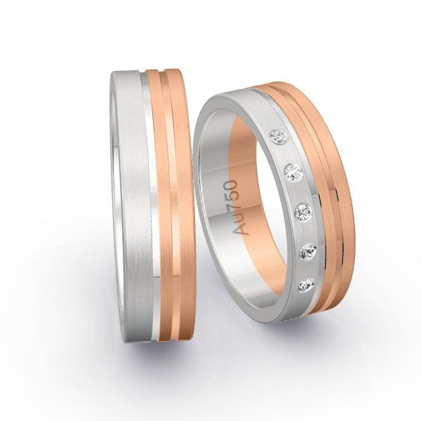 Trauringe Weissgold 750 / Rotgold 750 mit 0.05 ct. Brillanten GR25979