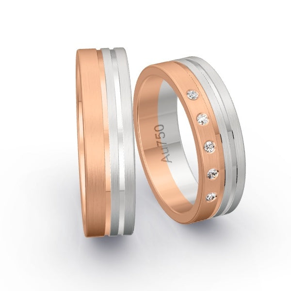 Trauringe Rotgold 750 / Weissgold 750 mit 0.05 ct. Brillanten GR25980