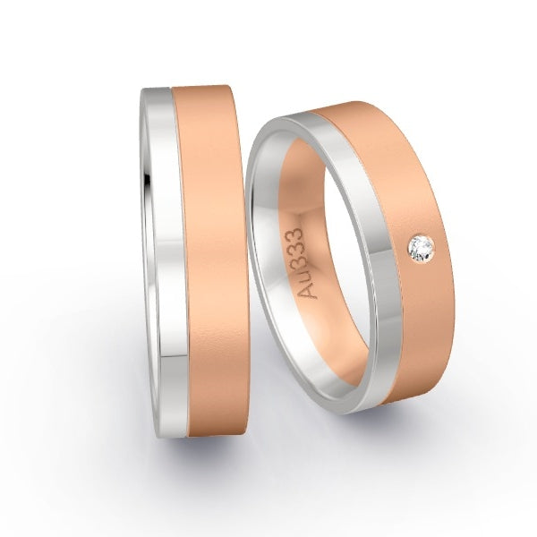 Trauringe Weissgold 333 / Rotgold 333 mit 0.02 ct. Brillanten GR26001