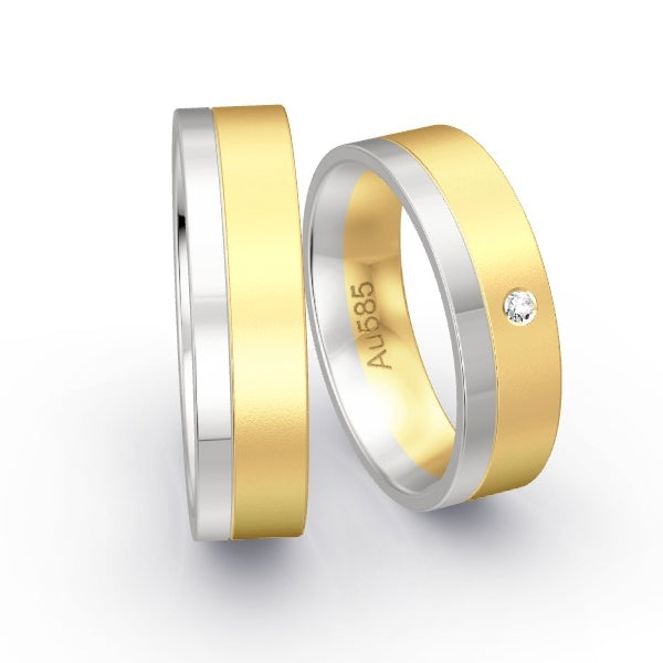 Trauringe Weissgold 585 / Gelbgold 585 mit 0.02 ct. Brillanten GR26003