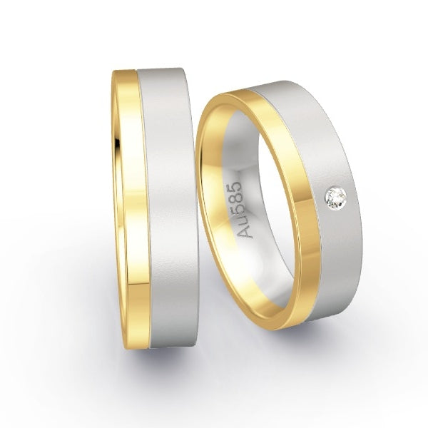 Trauringe Gelbgold 585 / Weissgold 585 mit 0.02 ct. Brillanten GR26004