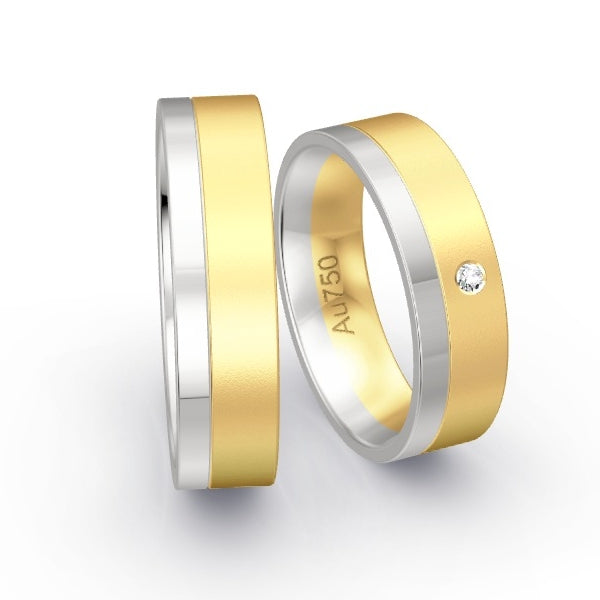 Trauringe Weissgold 750 / Gelbgold 750 mit 0.02 ct. Brillanten GR26007